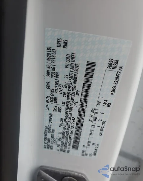 2017 Ford Escape S z USA, uszkodzony, nr VIN 1FMCU0F7XHUB12942